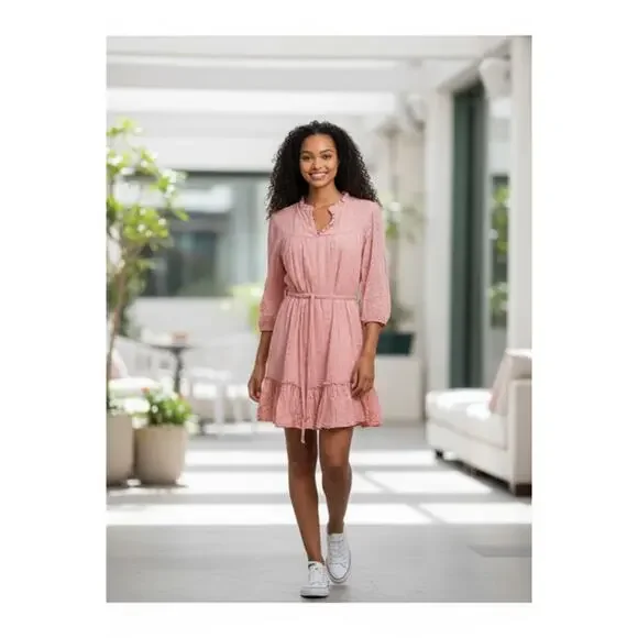 PINK EYELET LAURNE CONRAD DRESS SIZE LARGE - Picture 6 of 6